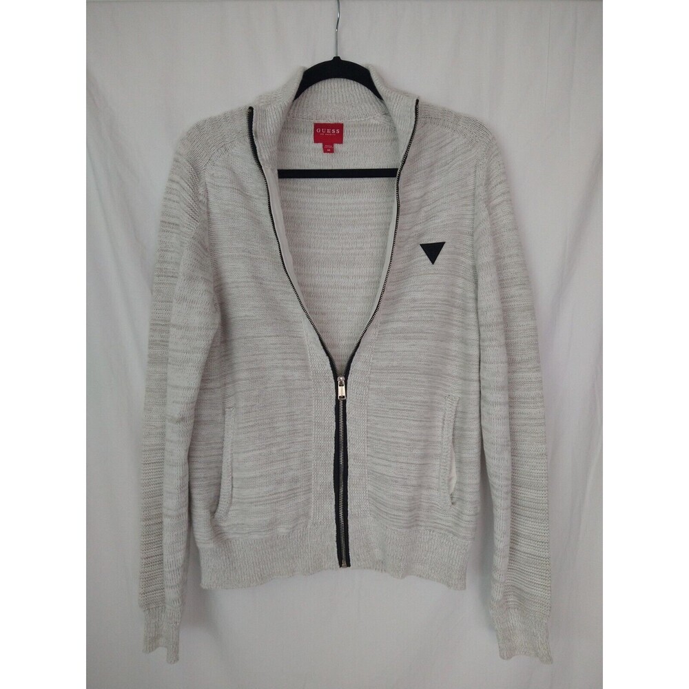 Guess Cardigan sweater full zip pockets Sz M Knit Chunky Academia Grandpa Preppy